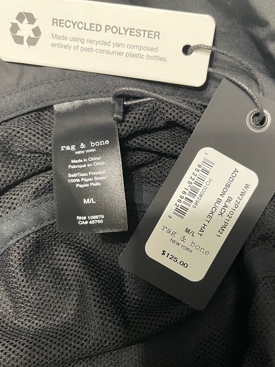 rag & bone Black Bucket Hat with Logo Patch M/L